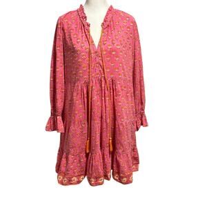 SLV Sutz La Vague One Size Tiered Mini Dress Floral Block Print 100% Cotton